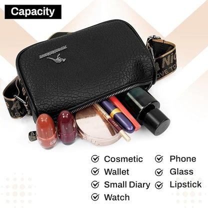 Storite PU Leather Square Women Tote Bag, Stone Pattern fashionable & Party Sling Bag, Shoulder Crossbody Bag with Broad Strap - Black