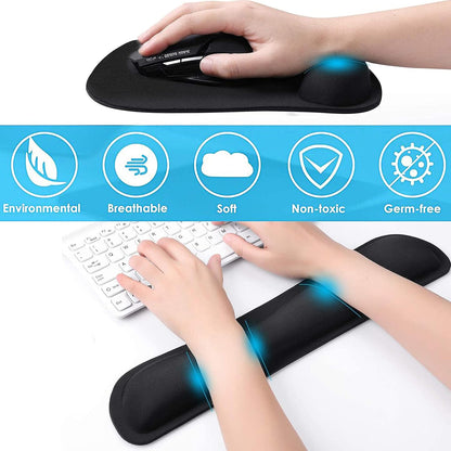 Storite 2in1 Mouse Pad with Wrist Support and Keyboard Wrist Rest Support with Non Slip Rubber Base Set for Computer Laptop Mac, Easy Typing & Pain Relief (Black)