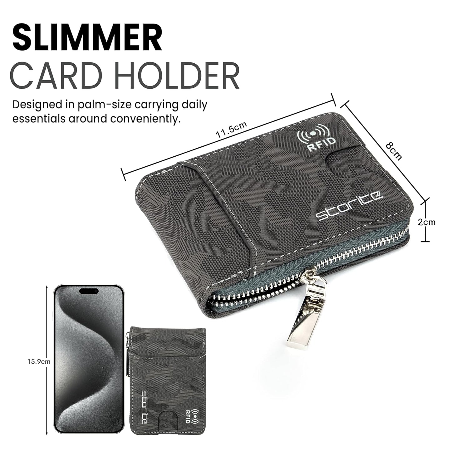 Storite RFID 9 Slot PU Leather Vertical Credit Debit Card Holder Money Wallet Zipper Coin Purse for Men Women - (11.5 Cm X 8 Cm X 2Cm -Camouflage Grey)