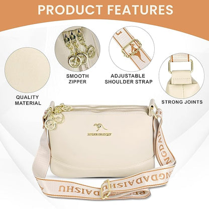 Storite Women's Stylish Small Nylon Lightweight Sling Crossbody Bag with Multi-Compartment, Vintage Portable Ladies Purse Handbag with Adjustable Strap-White