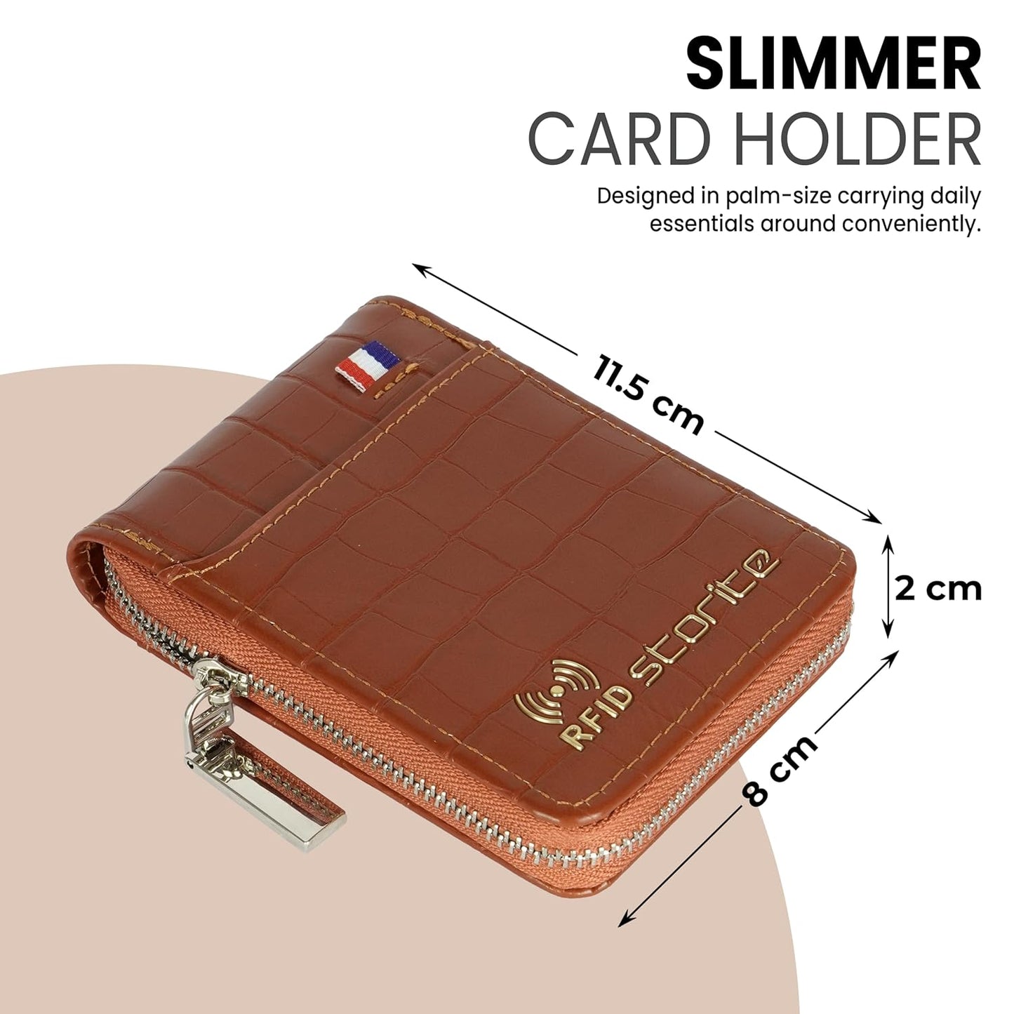 Storite RFID PU Leather 9 Slot Vertical Credit Debit Card Holder Money Wallet Zipper Coin Purse for Men Women (Brown-11.5Cm X 2Cm X 8 Cm)