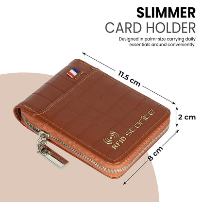 Storite RFID PU Leather 9 Slot Vertical Credit Debit Card Holder Money Wallet Zipper Coin Purse for Men Women (Brown-11.5Cm X 2Cm X 8 Cm)