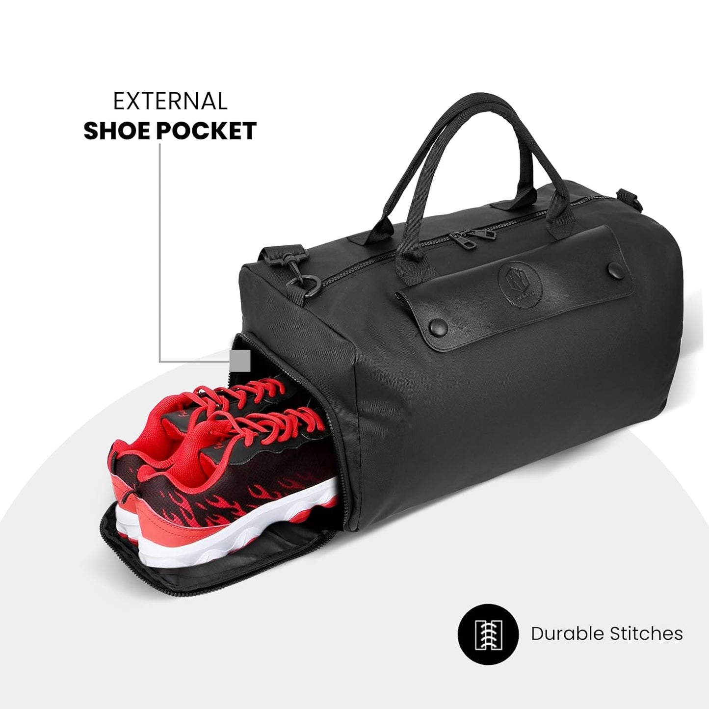 Storite Nylon 43 cm Travel Duffel Bag, Sports Gym Duffle Bag, Shoulder Handbag for Women, Outdoor Weekend Bag with Shoe and Wet Clothes Compartments (Black,43x23x19 cm)