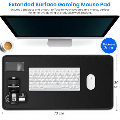 Storite 700x300x3mm Extended Gaming Mouse Pad - Non-Slip Rubber Base, Stitched Edges, Water-Resistant Surface - Black