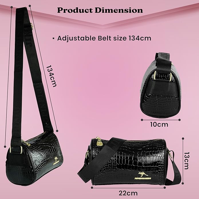 Storite Small PU Leather Women Tote Bag, CrocodileTexture fashionable & Party Sling Bag, Shoulder Crossbody Bag with Adjustable Strap-Black
