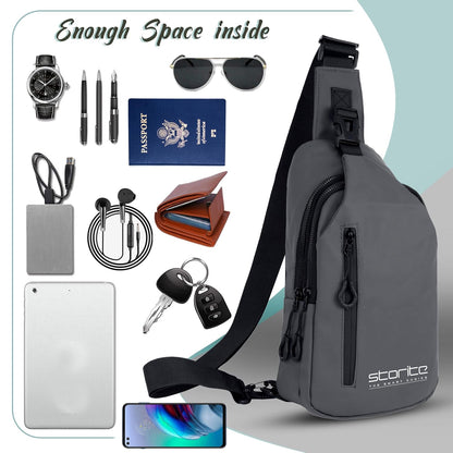 Storite Stylish Crossbody Sling Bag for Men and Women, Anti-Theft Chest Bag with USB Charging Port, Messenger Bags, Casual Shoulder Bag - Grey