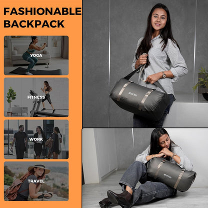 Storite Polyester 43 Cm Imported Multi Purpose Travel Duffle Bag for Women with Wet Pocket, Lightweight Waterproof Backpack Carry Luggage Bag with Shoe Compartment (ShinyGrey, 43 x 18.5 x 22 Cm)