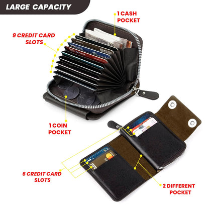 Storite 15 Slots RFID Blocking Card Holder Zipper Wallet | Leather Flip Flop Cover| Unisex Wallet (Brown)