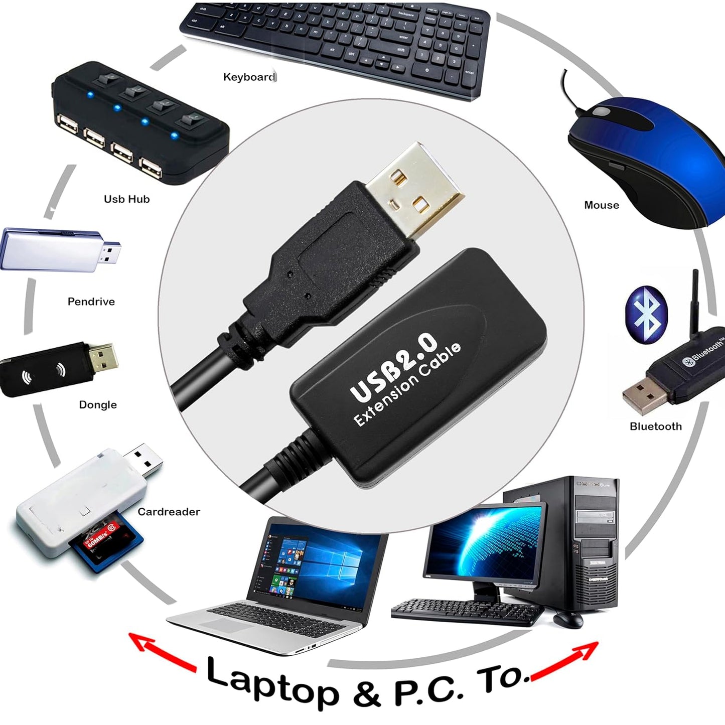 Storite 10 M Active USB 2.0 Male to Female Active Extension/Repeater Cable, Data Transfer Cord Compatible with Printer, Camera, Webcam - Black
