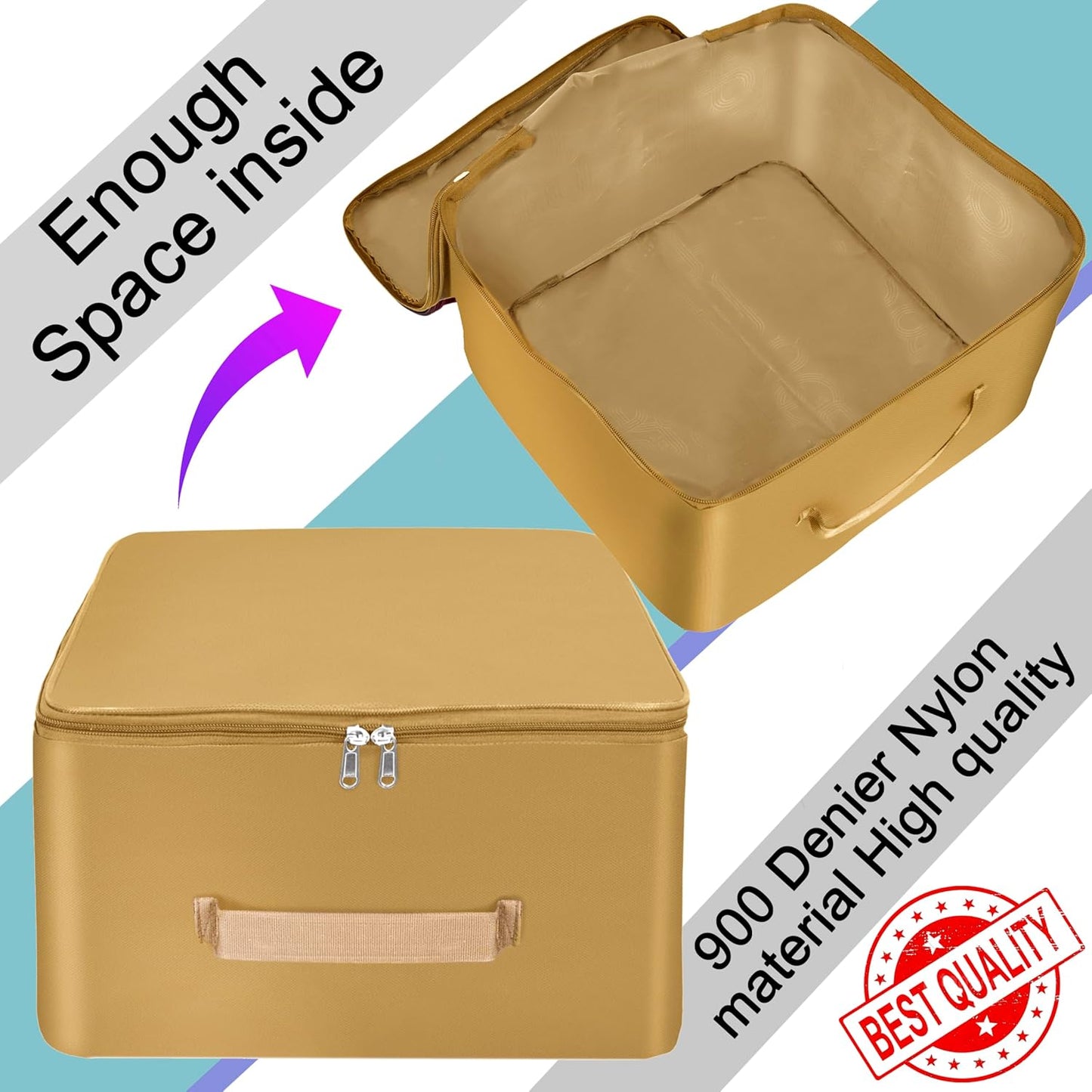 Storite 5 Pack Nylon Wardrobe Bag Underbed Moisture Proof Cloth Storage Organizer, Storage box for Clothes Saree Bags with Zippered Closure & Handle (Mustard, 38x35.5x24 cm) Square Visit the Storite Store