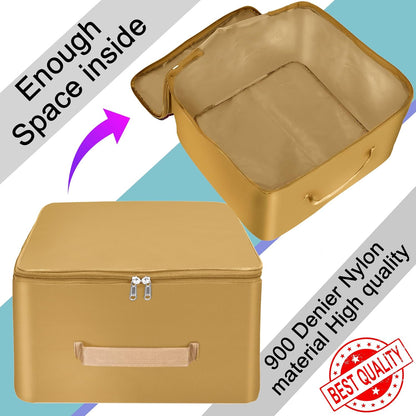 Storite 5 Pack Nylon Wardrobe Bag Underbed Moisture Proof Cloth Storage Organizer, Storage box for Clothes Saree Bags with Zippered Closure & Handle (Mustard, 38x35.5x24 cm) Square Visit the Storite Store