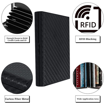 Storite 8 Slot Metal RFID Card Holder Wallet for Men & Women (Black Carbon Fiber)