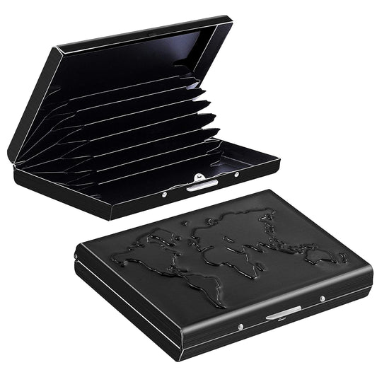 Storite 8 Slot Metal RFID Credit Or Debit Card Holder Wallet for Men Women- (Black World Map-9.5cm x 6.5cm x 1.5 Cm)