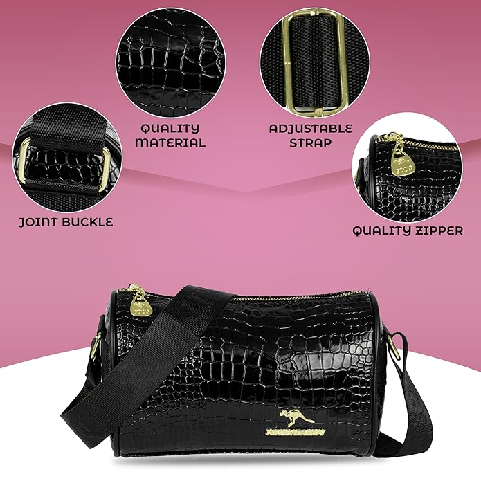 Storite Small PU Leather Women Tote Bag, CrocodileTexture fashionable & Party Sling Bag, Shoulder Crossbody Bag with Adjustable Strap-Black