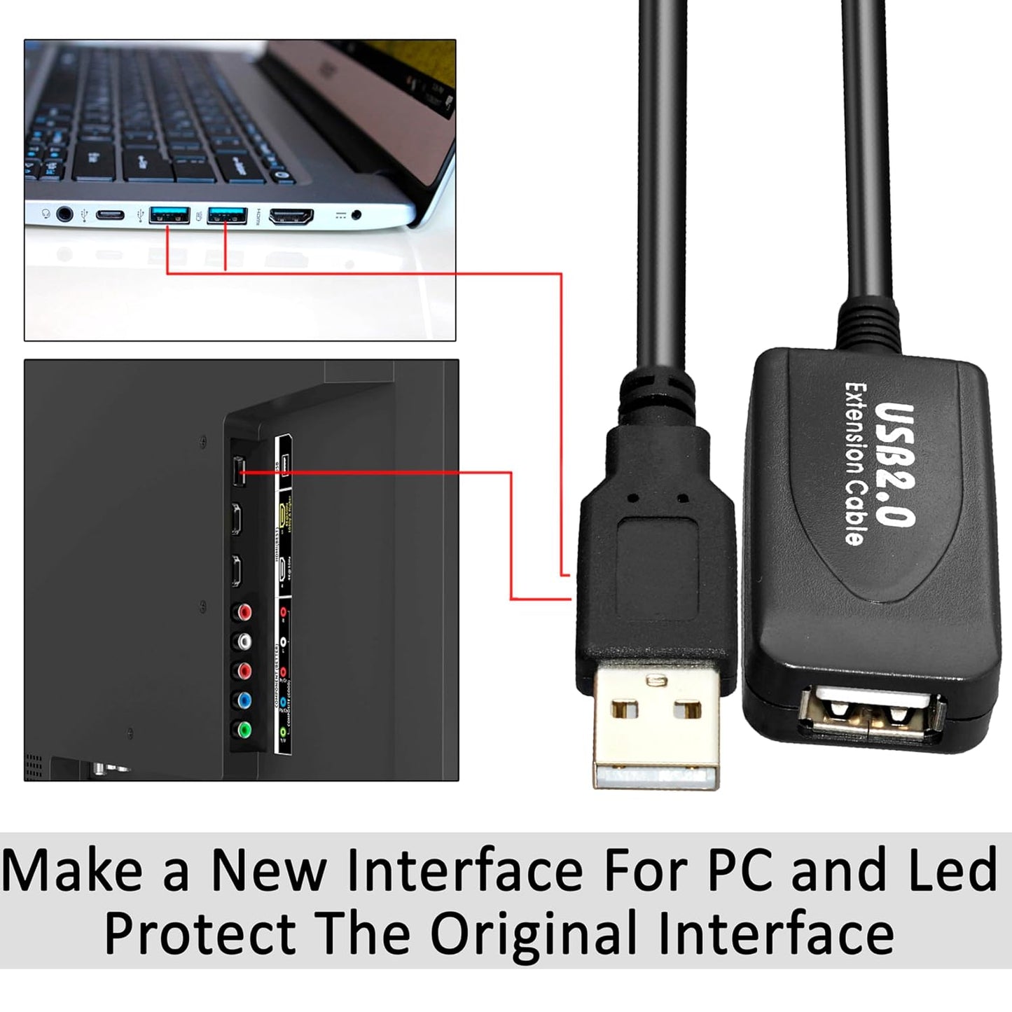 Storite 10 M Active USB 2.0 Male to Female Active Extension/Repeater Cable, Data Transfer Cord Compatible with Printer, Camera, Webcam - Black
