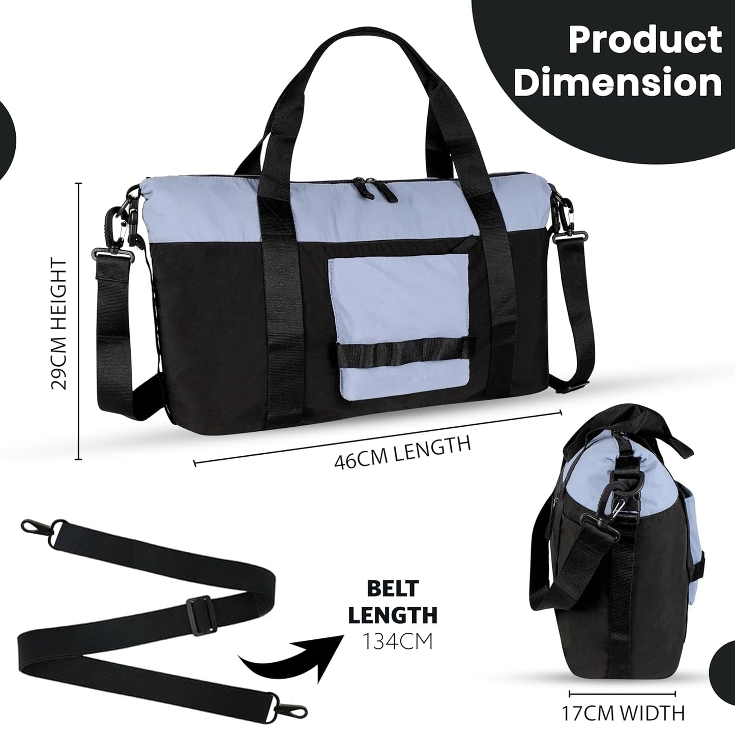 Storite 46 Cm Nylon Luggage Travel Duffle Bag for Women, Sports Shoulder Bag for Women with Wet Pocket Weekender Overnight Luggage Bag,Trendy and Stylish (46x17x29 Cm)