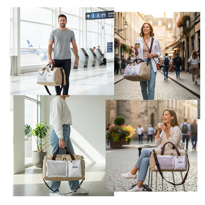 Storite 45cm Multipurpose Travel Duffle Bag for Women – Lightweight Nylon Weekender Overnight Bag with Mesh and Zipper Pockets, Shoe Compartment – Beige (45 x 19 x 29 cm)