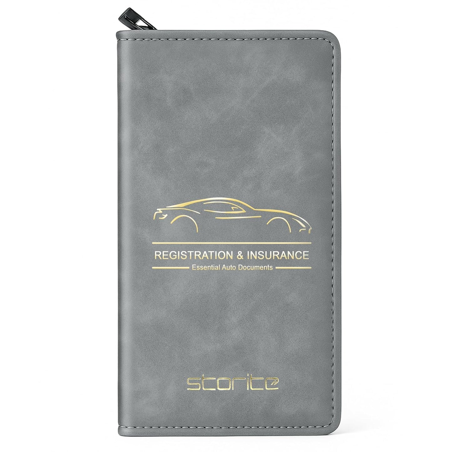 Storite Pu Leather Zipper Unique Car Registration and Insurance Card Holder, Vehicle License Document Glove Box Compartment Organizer for Men and Women - (Grey- 23 x 1 x 13.5cm)