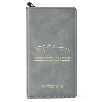 Storite Pu Leather Zipper Unique Car Registration and Insurance Card Holder, Vehicle License Document Glove Box Compartment Organizer for Men and Women - (Grey- 23 x 1 x 13.5cm)