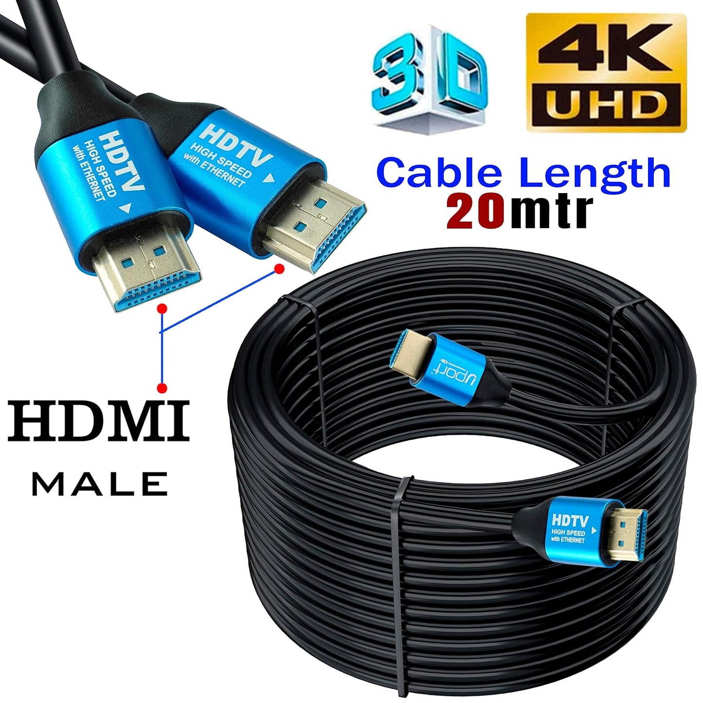 Storite 20 Meter HDMI 1.4 Cable with Ethernet, 4K/2K Ultra HD 1080P Resolution, 10.2 Gbps High Speed Transmission, Compatible with TV, Laptop, Monitor, Projector, Gaming Console, Blu-ray player & More