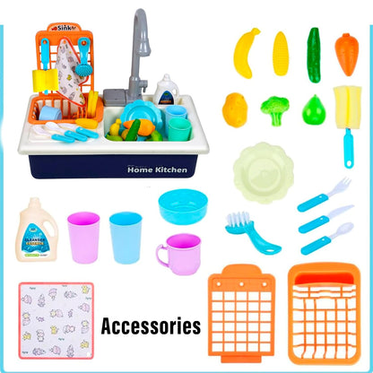 Storite Kitchen Set for Kids - Plastic Kids Play Kitchen Sink/Washbasin with Running Water for Kids - Electronic Washbasin,Pretend Role Play Kitchen Toy - Blue