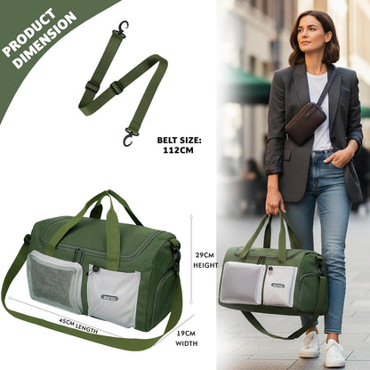 Storite 45cm Multipurpose Travel Duffle Bag for Women – Lightweight Nylon Weekender Overnight Bag with Mesh and Zipper Pockets, Shoe Compartment – Green (45 x 19 x 29 cm)