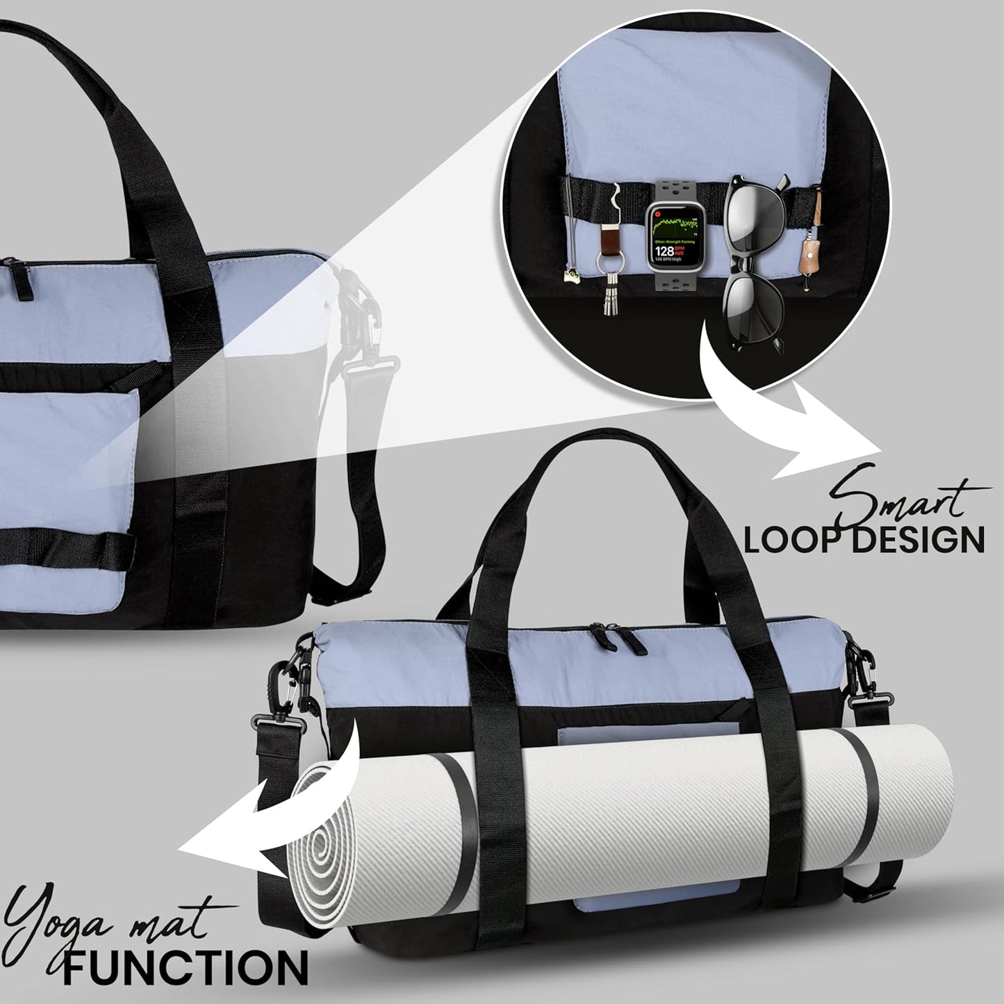 Storite 46 Cm Nylon Luggage Travel Duffle Bag for Women, Sports Shoulder Bag for Women with Wet Pocket Weekender Overnight Luggage Bag,Trendy and Stylish (46x17x29 Cm)