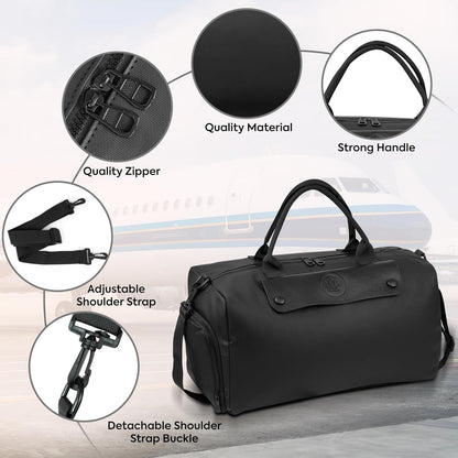 Storite Nylon 43 cm Travel Duffel Bag, Sports Gym Duffle Bag, Shoulder Handbag for Women, Outdoor Weekend Bag with Shoe and Wet Clothes Compartments (Black,43x23x19 cm)