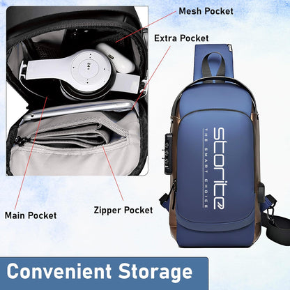 Storite Sling Bag for Men Stylish Crossbody Backpack for Men Women, Anti-Theft Water-resistant Chest Bag, Messenger Bags, Casual Side Shoulder Bag - Blue Brown