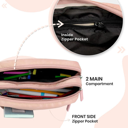 Storite Polyester Multi-Pocket Toiletry Bag for Men & Women, Travel Pouch for Toiletries Shaving Kit & Cosmetics, Water Resistance Pouch, Organizer Travel Pouch for Make Up (1Pk Light Rose)