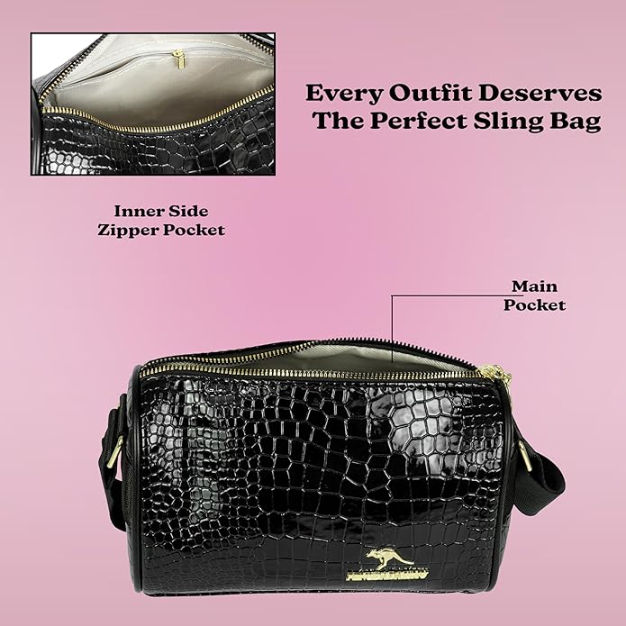 Storite Small PU Leather Women Tote Bag, CrocodileTexture fashionable & Party Sling Bag, Shoulder Crossbody Bag with Adjustable Strap-Black