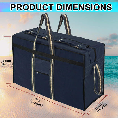Storite Canvas 90 Liter Large Strong Carry-On Luggage Travel Luggage Duffel Storage Bag With Six Spinner Wheels & Front Transparent Pocket (Blue, 73 X 27.5 X 45 Cm)