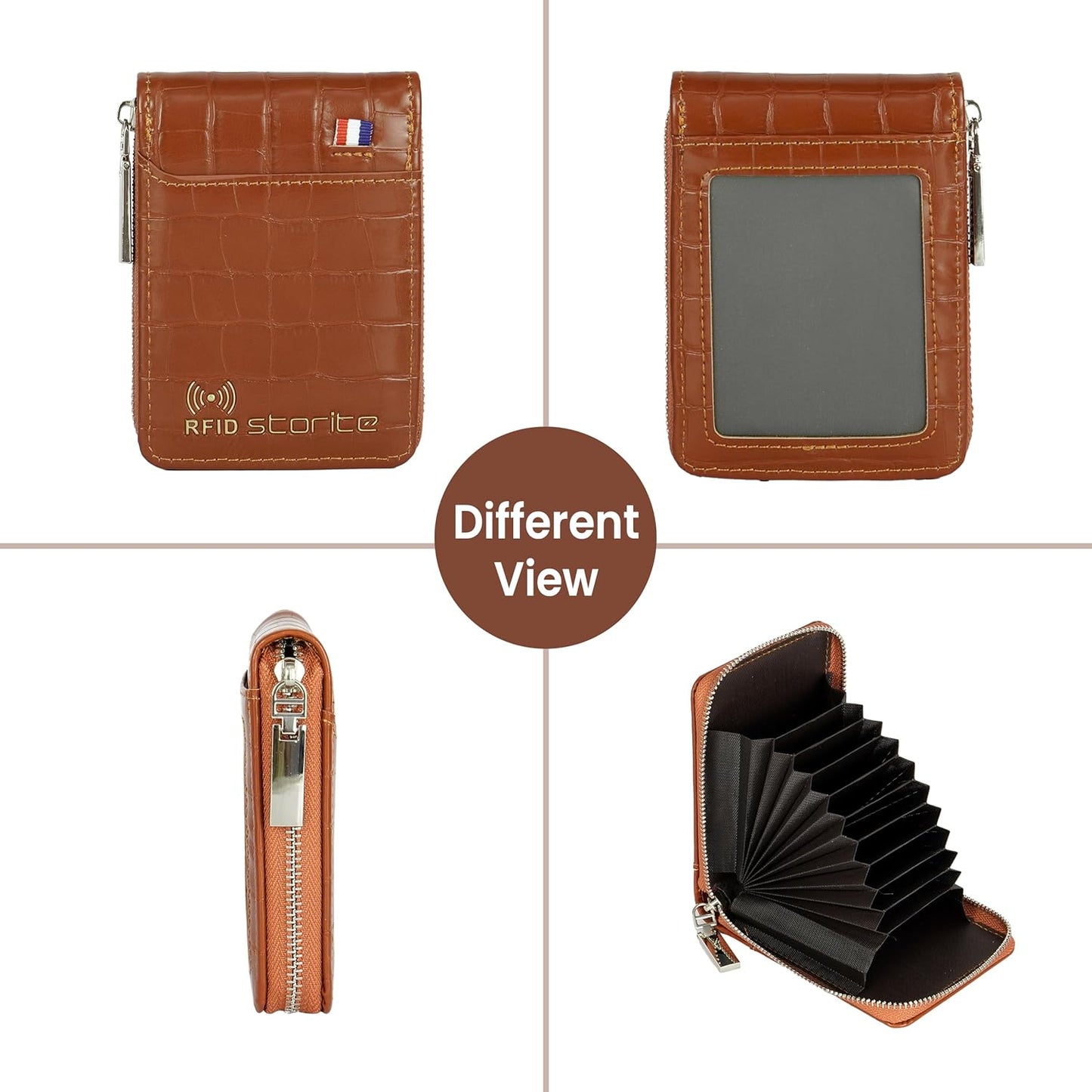 Storite RFID PU Leather 9 Slot Vertical Credit Debit Card Holder Money Wallet Zipper Coin Purse for Men Women (Brown-11.5Cm X 2Cm X 8 Cm)