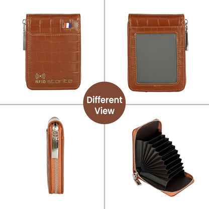 Storite RFID PU Leather 9 Slot Vertical Credit Debit Card Holder Money Wallet Zipper Coin Purse for Men Women (Brown-11.5Cm X 2Cm X 8 Cm)