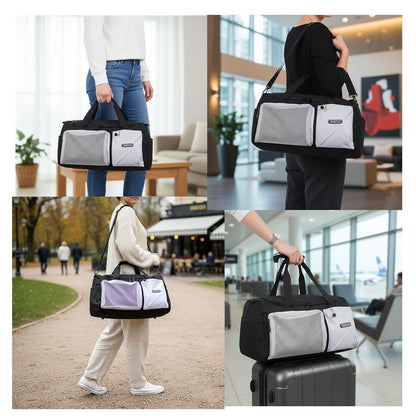 Storite 45cm Multipurpose Travel Duffle Bag for Women – Lightweight Nylon Weekender Overnight Bag with Mesh and Zipper Pockets, Shoe Compartment – Black (29 x 19 x 45 cm)