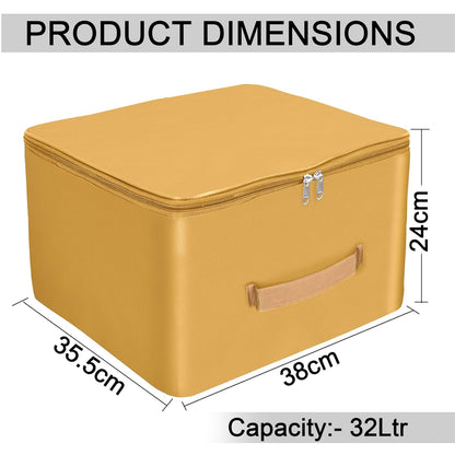 Storite 5 Pack Nylon Wardrobe Bag Underbed Moisture Proof Cloth Storage Organizer, Storage box for Clothes Saree Bags with Zippered Closure & Handle (Mustard, 38x35.5x24 cm) Square Visit the Storite Store