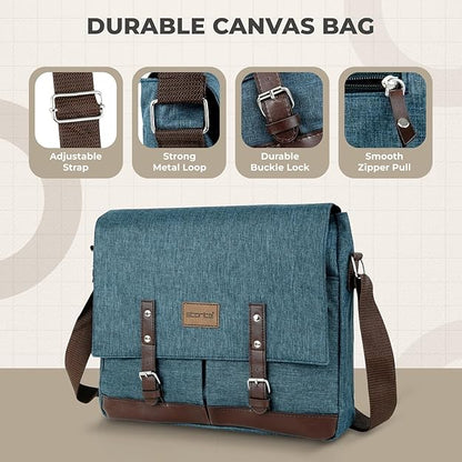 Storite Laptop Messenger Bag for Men & Women – Water-Resistant Office Shoulder Bag with Multiple Pockets, Adjustable Strap & Leatherette Detailing - Dark Teal