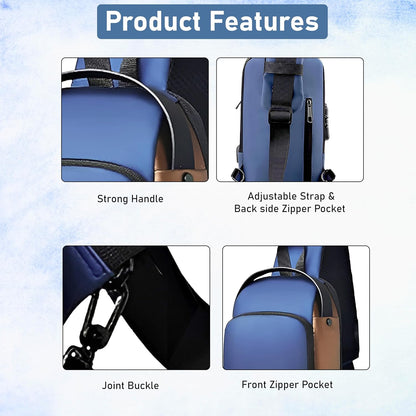 Storite Sling Bag for Men Stylish Crossbody Backpack for Men Women, Anti-Theft Water-resistant Chest Bag, Messenger Bags, Casual Side Shoulder Bag - Blue Brown