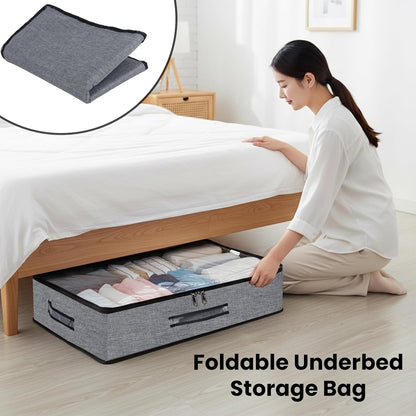 Storite Foldable Underbed Bag - Blankets Clothes Comforters Storage Bag Breathable Zippered Organizer for Bedroom with Clear Window and Handles