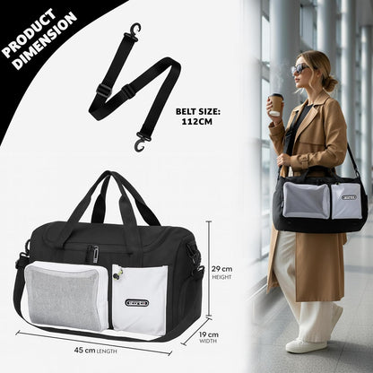 Storite 45cm Multipurpose Travel Duffle Bag for Women – Lightweight Nylon Weekender Overnight Bag with Mesh and Zipper Pockets, Shoe Compartment – Black (29 x 19 x 45 cm)