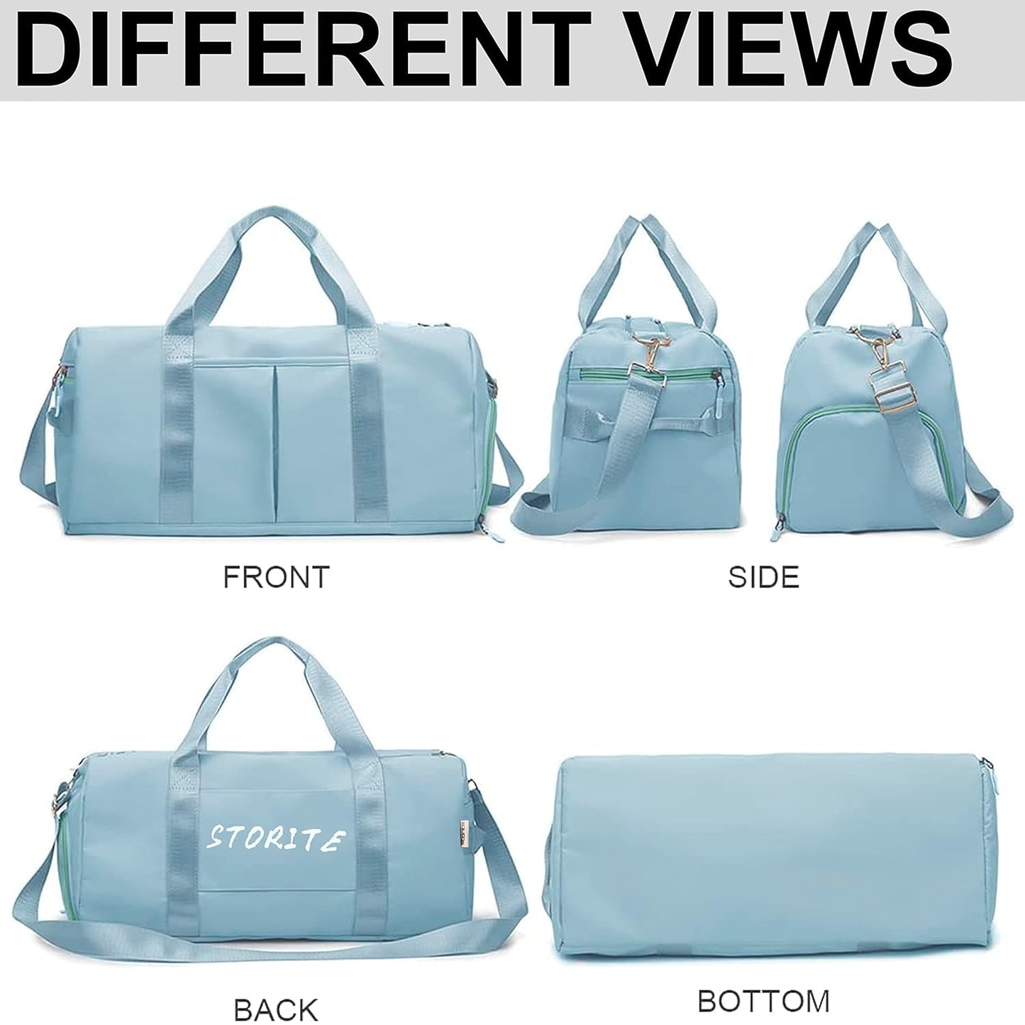 Storite 46cm Nylon Foldable Travel Duffel Bag with Shoe & Wet Compartment - Light Blue