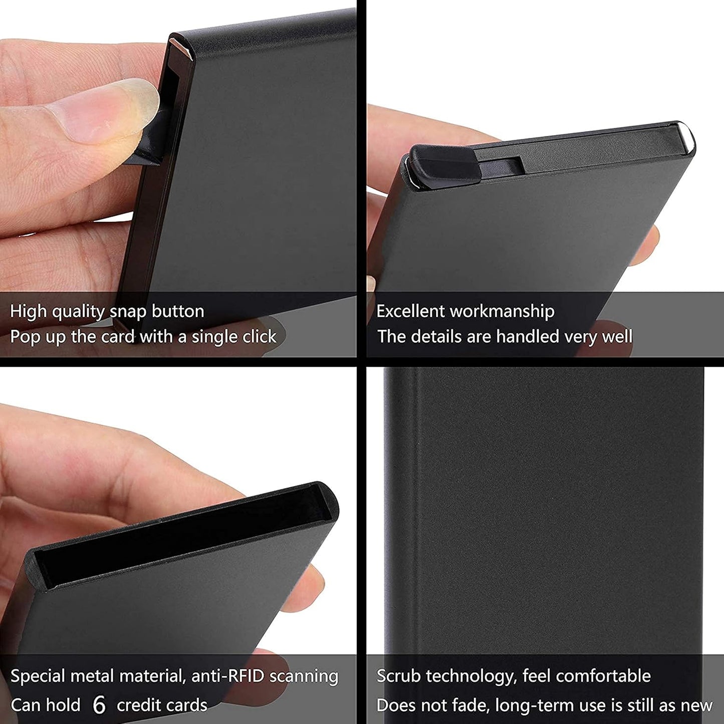 Storite Black Metal RFID Blocking Aluminum Pop-Up Smart Card Holder Wallet for Men & Women