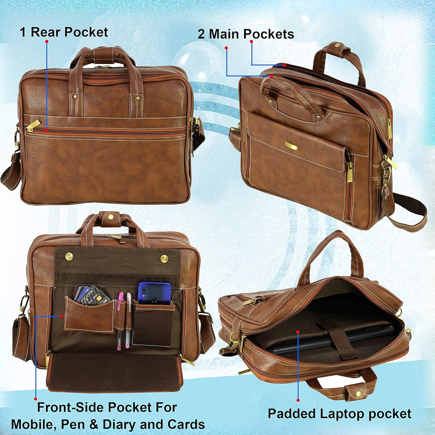 Storite Multi-Pocket 15.6 Inch PU Leather Laptop Bag for Men, Shoulder Sling Business Messenger Office Bag Carrying Notebook, Tablet Handbags for Women