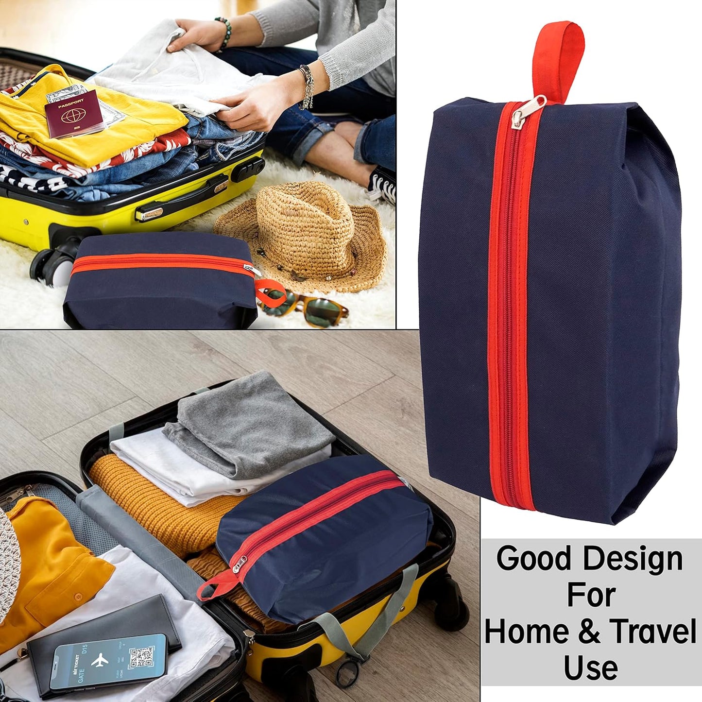 Storite Reusable Shoe Bag for Travel & Storage Travel Organizer for Women & Men Travel Accessories Shoe Organizer Shoe Bags Pouches Shoe Cover for Travelling(40x13x18cm, Blue & Red)