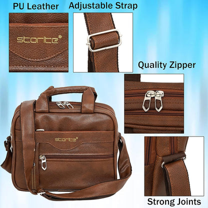 Storite 8 Inch Stylish Small PU Leather Sling Cross Body Travel Office One Side Shoulder Bag for Men Women - Coffee Brown (25 x 11 x 20 Cm)