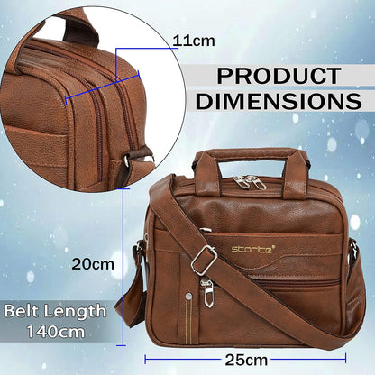 Storite 8 Inch Stylish Small PU Leather Sling Cross Body Travel Office One Side Shoulder Bag for Men Women - Coffee Brown (25 x 11 x 20 Cm)