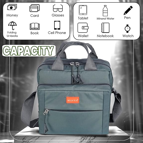 Storite Stylish Padded Nylon Small Sling Cross Body Travel Office Messenger One Side Shoulder Handbag Bag for Men & Women (22.5cm x 9.5cm x 22.5 cm, Dark Grey)
