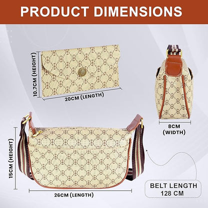 Storite PU Leather Women's Sling Bag with Pouch | Multi-Layer Ladies Purse Travel shoulder bag -Beige