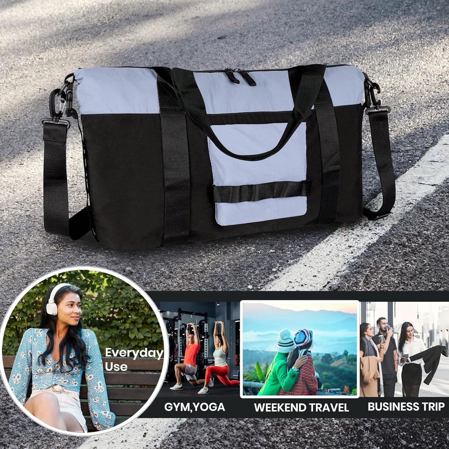 Storite 46 Cm Nylon Luggage Travel Duffle Bag for Women, Sports Shoulder Bag for Women with Wet Pocket Weekender Overnight Luggage Bag,Trendy and Stylish (46x17x29 Cm)