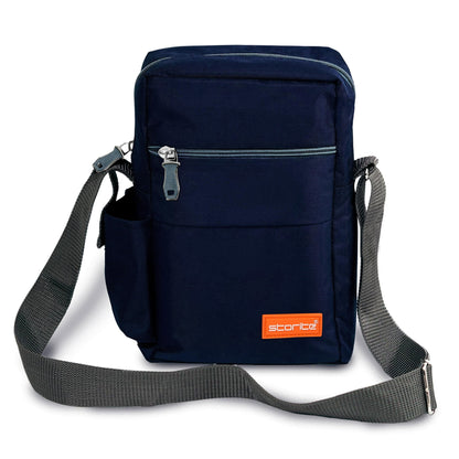 Storite 10 Inch Stylish Padded Mini Sling Bag for Men and Women, Small Passport Travel Bag and Small Sling Bag With Water Bottle Pocket (25 x 16 x 7.5cm, Navy Blue)